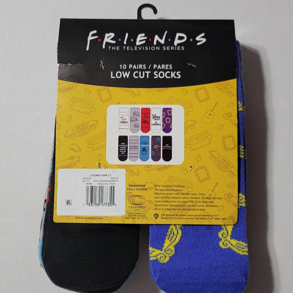 Friends TV Show 10 Pair Low Cut Socks Women's Shoe Size 4-10‎ NWT